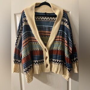 Elan Women's Striped Cardigan in Blue, Cream, and Orange